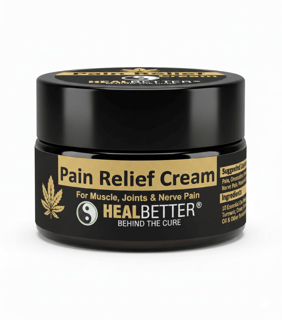 Jar of Pain Relief Cream by Healbetter on a white background